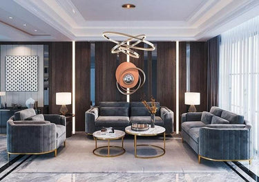 Luxury Brooklyn Sofa Suite Set in Grey Velvet - Stylish Tumbling Design with Gold Legs - UK Luxury Furniture